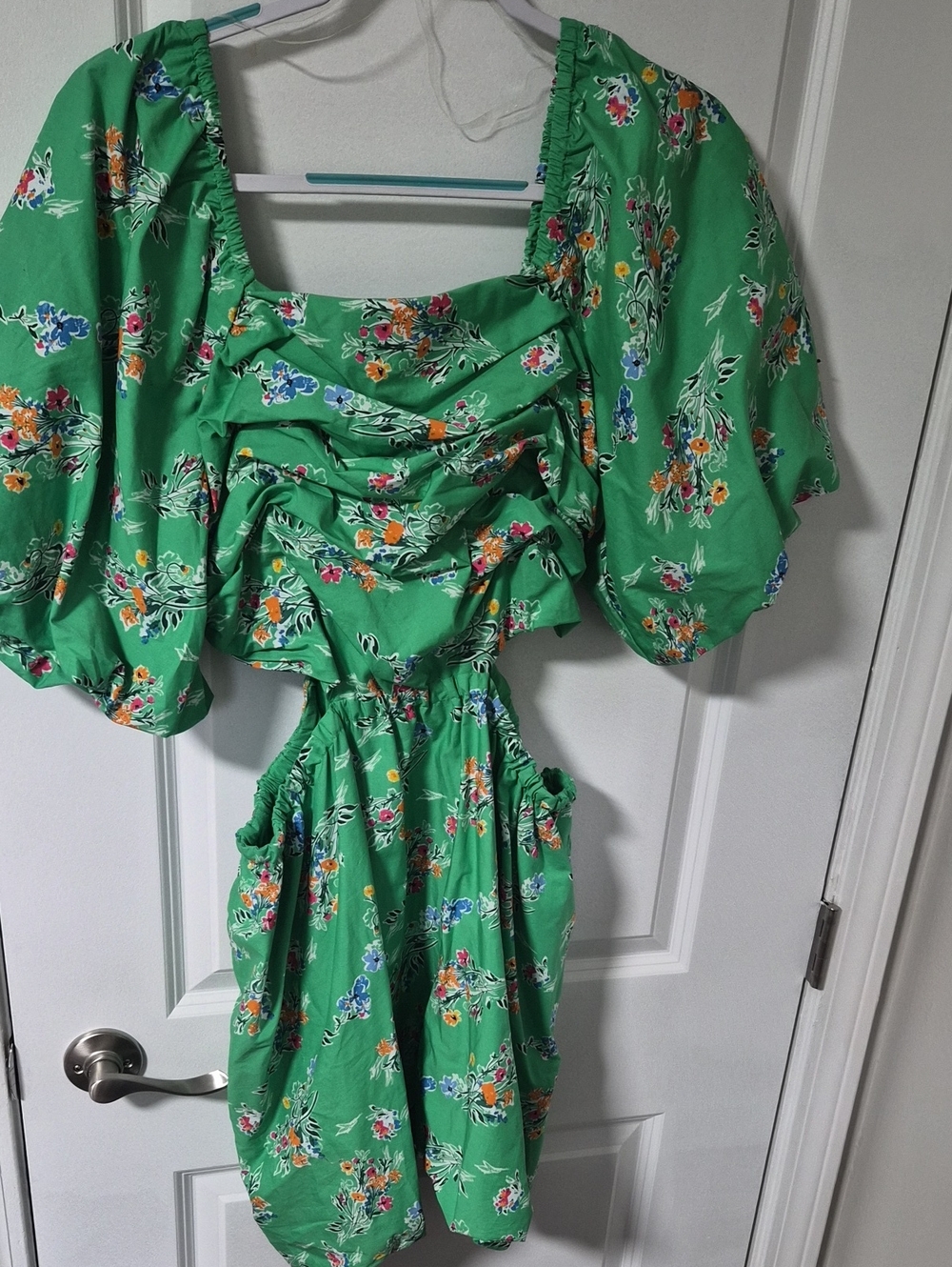 a new day Green Floral Puff-Sleeve Mini Dress